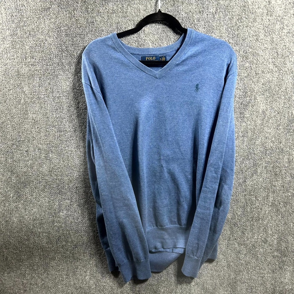 Polo Ralph Lauren Sweater Mens Size XL Diplomat Blue Pima Cotton V-Neck Pullover
